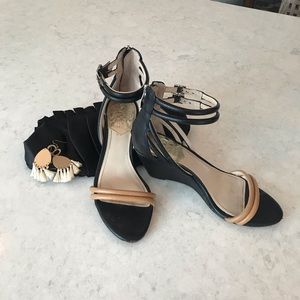 Vince Camuto Black and Tan Wedges